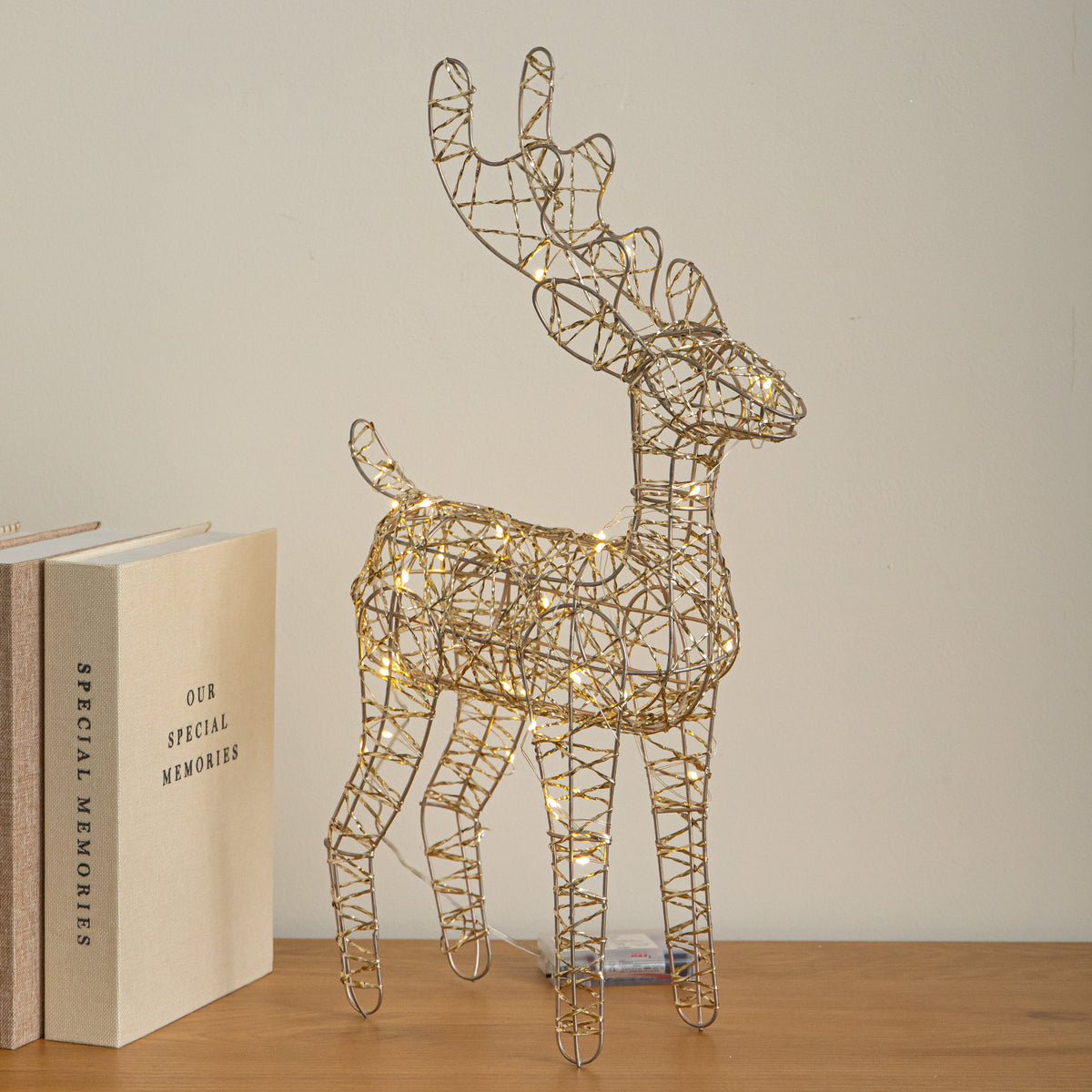 37cm Light up Gold Shimmer Christmas Reindeer with Warm White LEDs