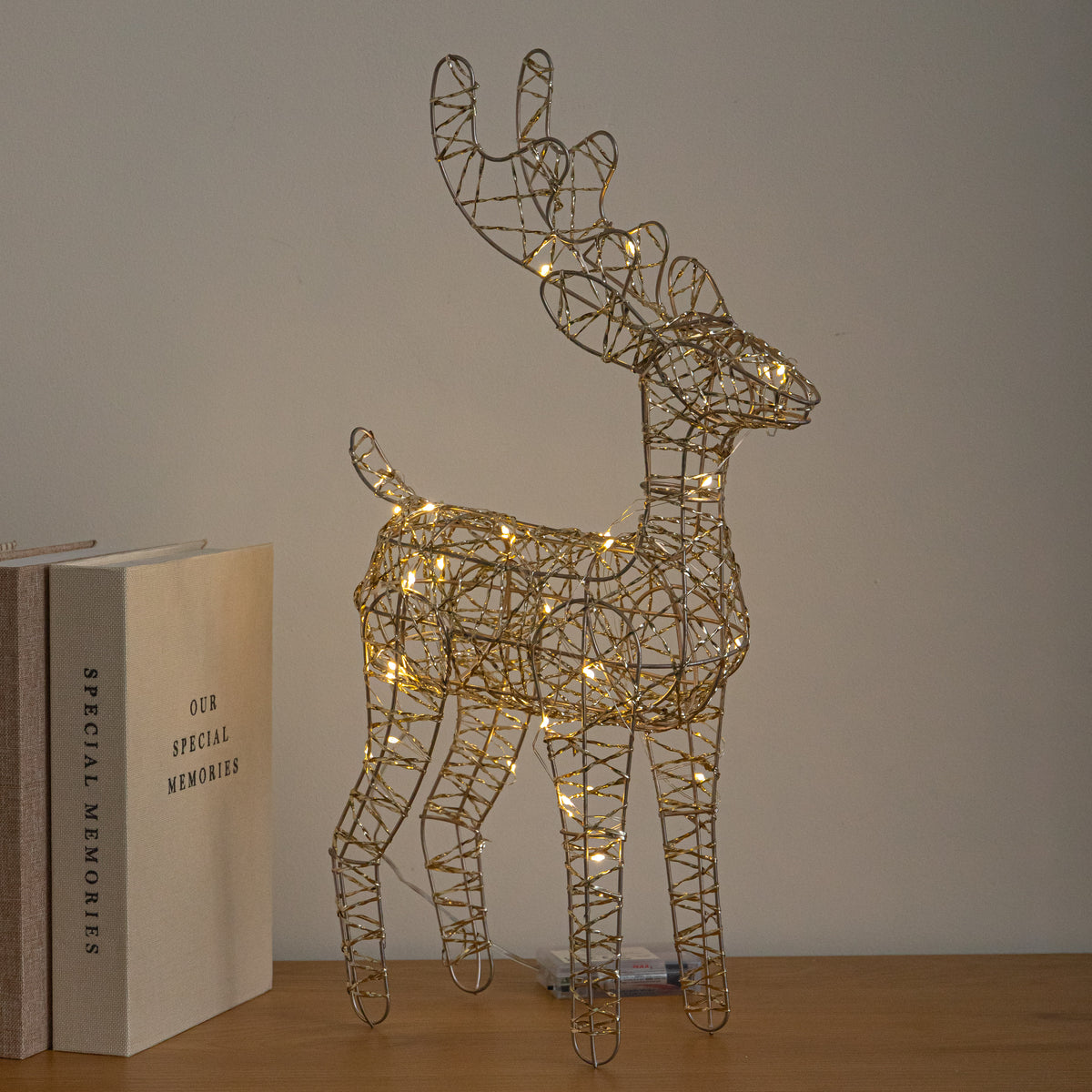 37cm Light up Gold Shimmer Christmas Reindeer with Warm White LEDs