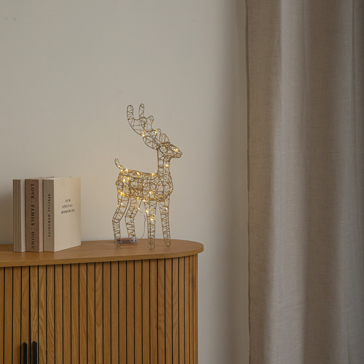 37cm Light up Gold Shimmer Christmas Reindeer with Warm White LEDs