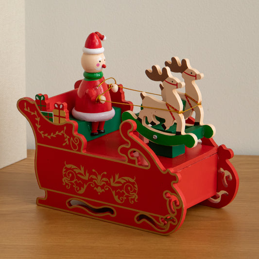 17cm Musical Santa Sleigh with Moving Reindeer