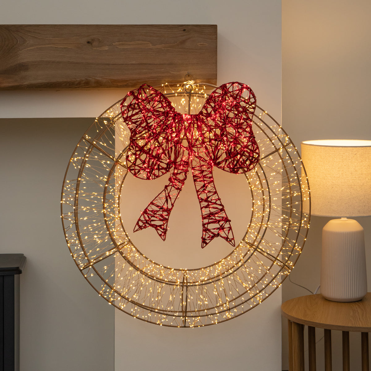 60cm Light Up Christmas Wreath with 2000 Warm White & Red LEDs