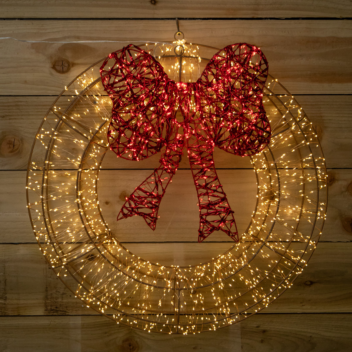 60cm Light Up Christmas Wreath with 2000 Warm White & Red LEDs