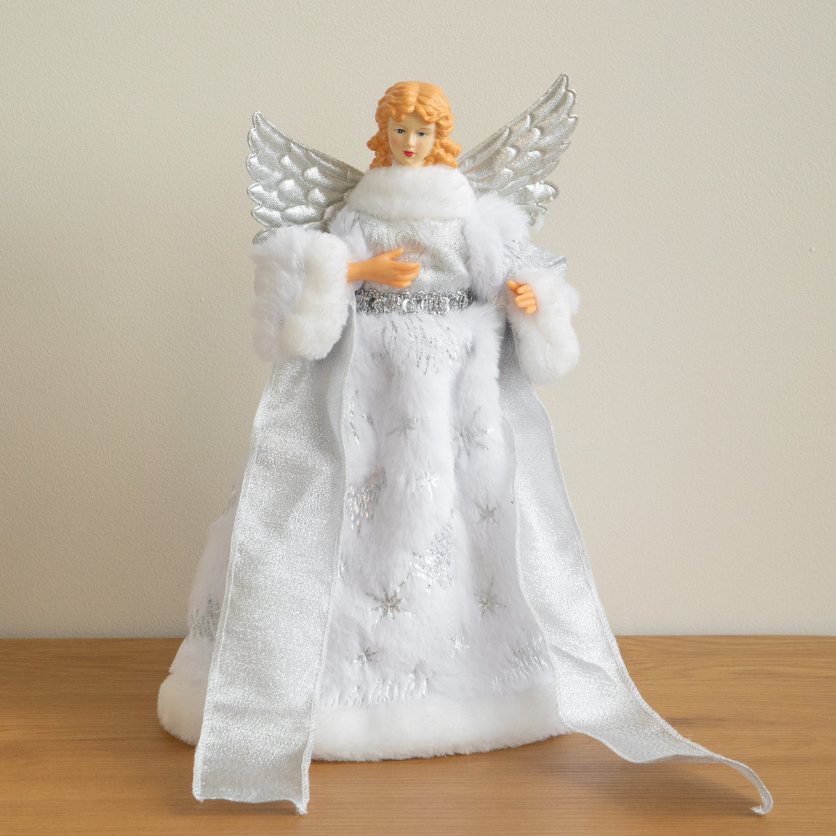 30cm Traditional Christmas Angel Tree Topper Decoration in Silver