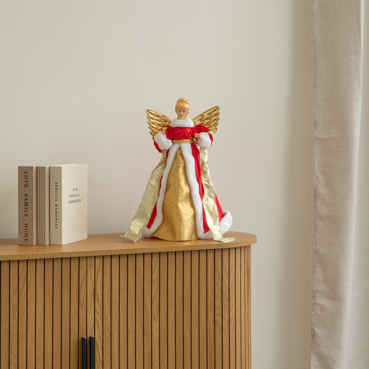 45cm Traditional Christmas Angel Tree Topper Decoration in Red