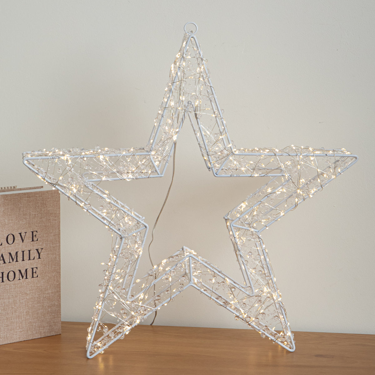 50cm Light up Clear Bead Christmas Star with Warm White LEDs