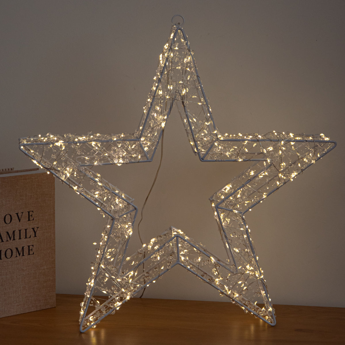 50cm Light up Clear Bead Christmas Star with Warm White LEDs