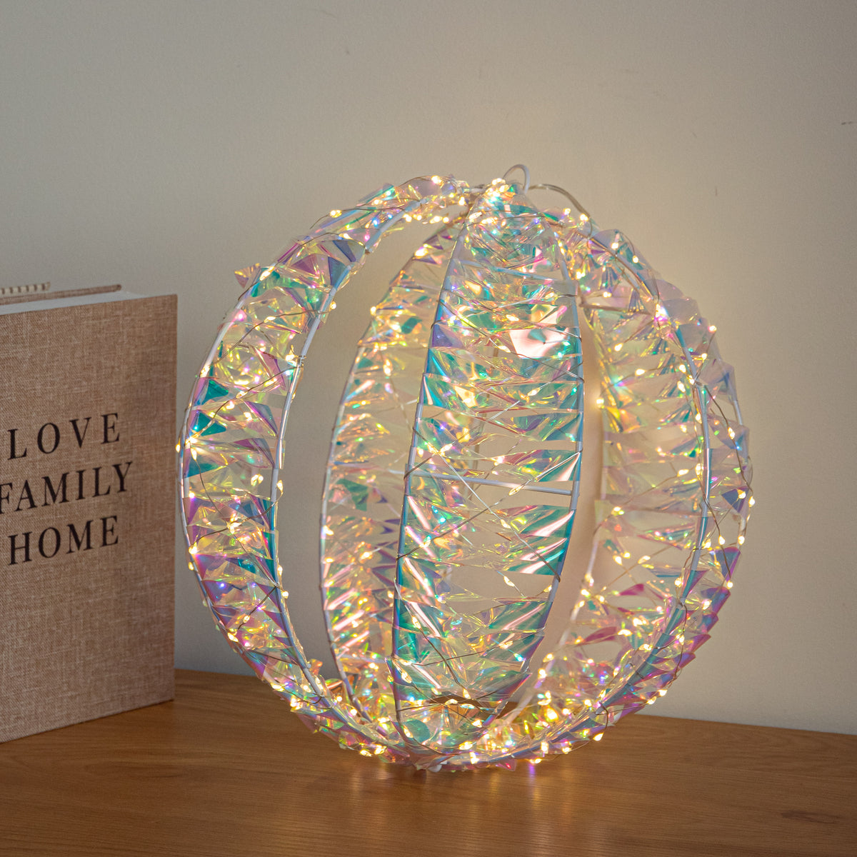 30cm Light up Iridescent Christmas Globe Light with Warm White LEDs