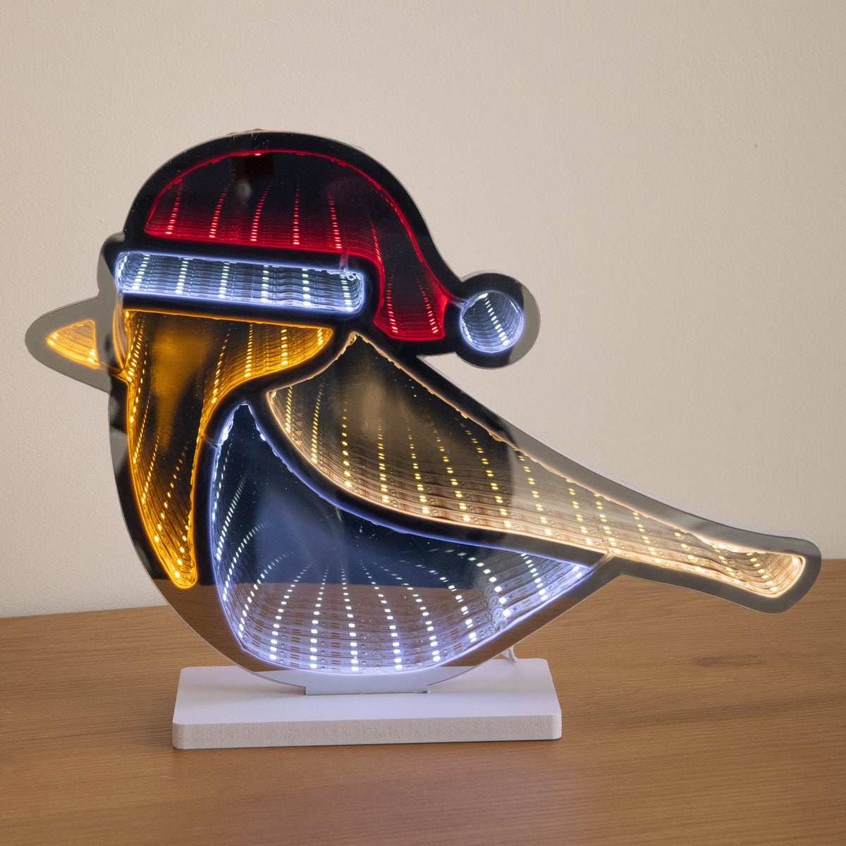 32cm Light up Robin Christmas Infinity Mirror Decoration with LEDs