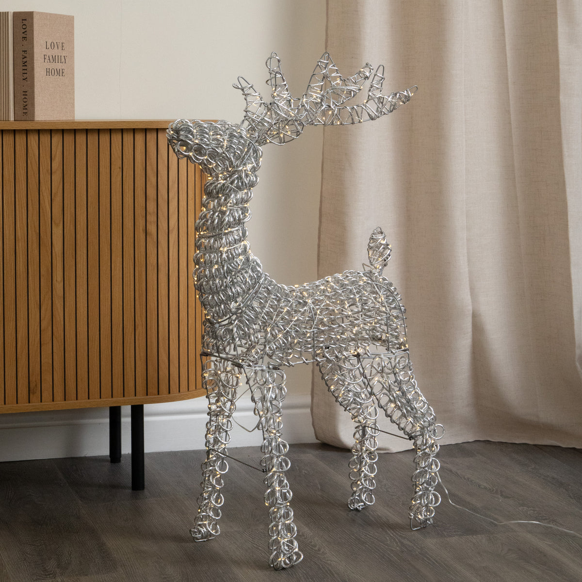 80cm Light up Silver Spiral Twirl Christmas Reindeer with Warm White LEDs