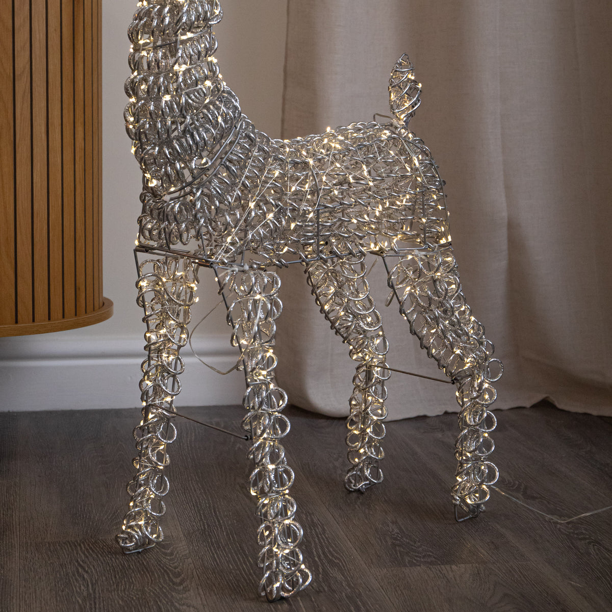 80cm Light up Silver Spiral Twirl Christmas Reindeer with Warm White LEDs