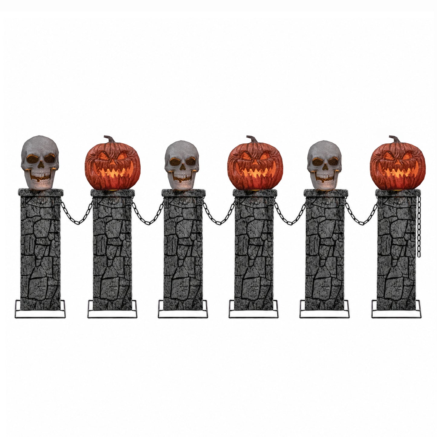 2.4m Battery Powered Light Up Halloween Skull & Pumpkin Fence with LEDs