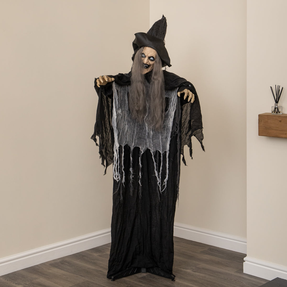 1.84m Animated Cackling Halloween Witch with Green LED Eyes