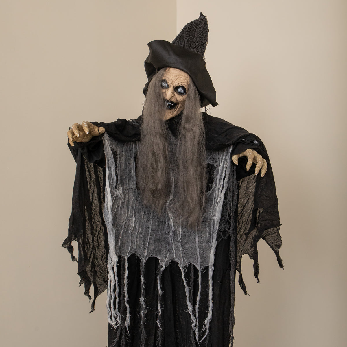 1.84m Animated Cackling Halloween Witch with Green LED Eyes