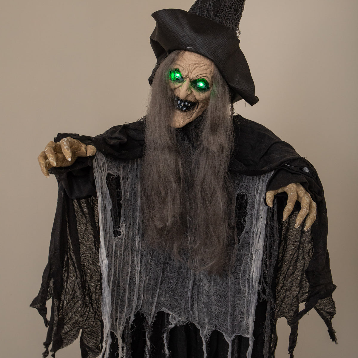 1.84m Animated Cackling Halloween Witch with Green LED Eyes
