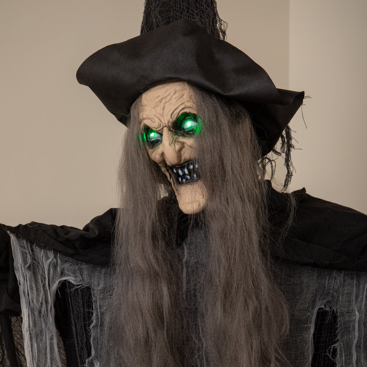 1.84m Animated Cackling Halloween Witch with Green LED Eyes