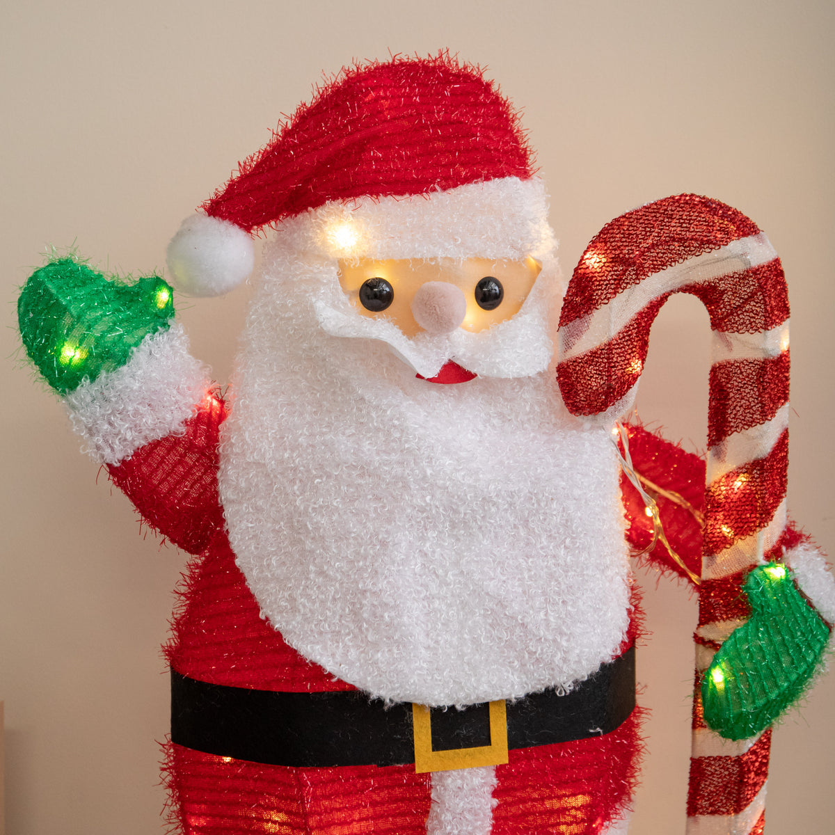 65cm Light Up Santa Claus with Candy Cane & 64 Warm White LEDs