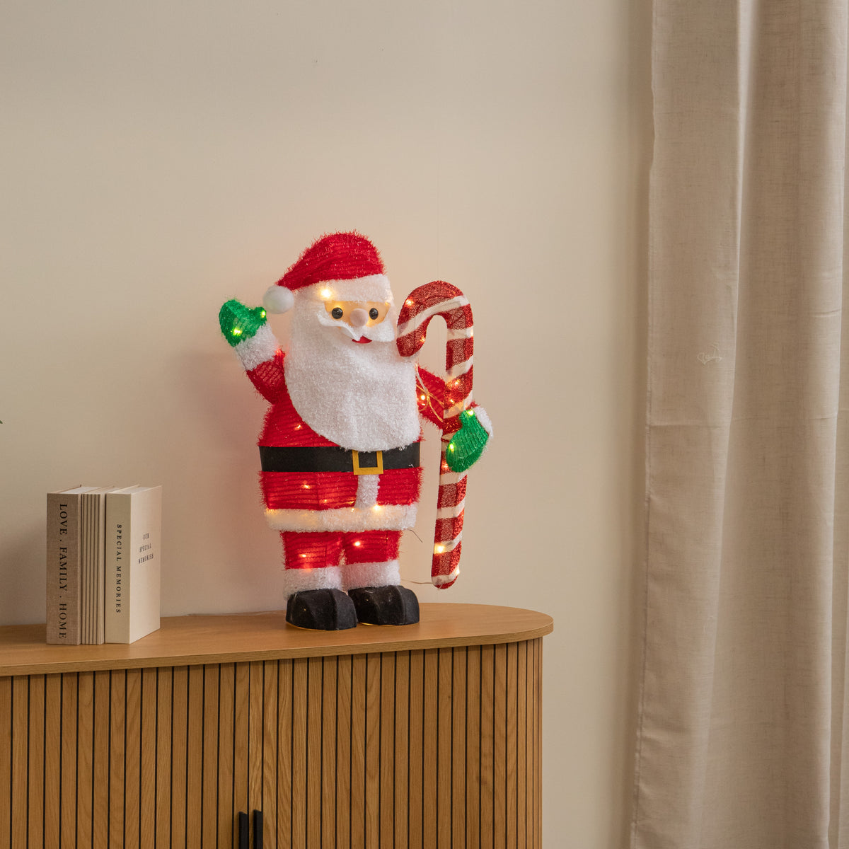 65cm Light Up Santa Claus with Candy Cane & 64 Warm White LEDs