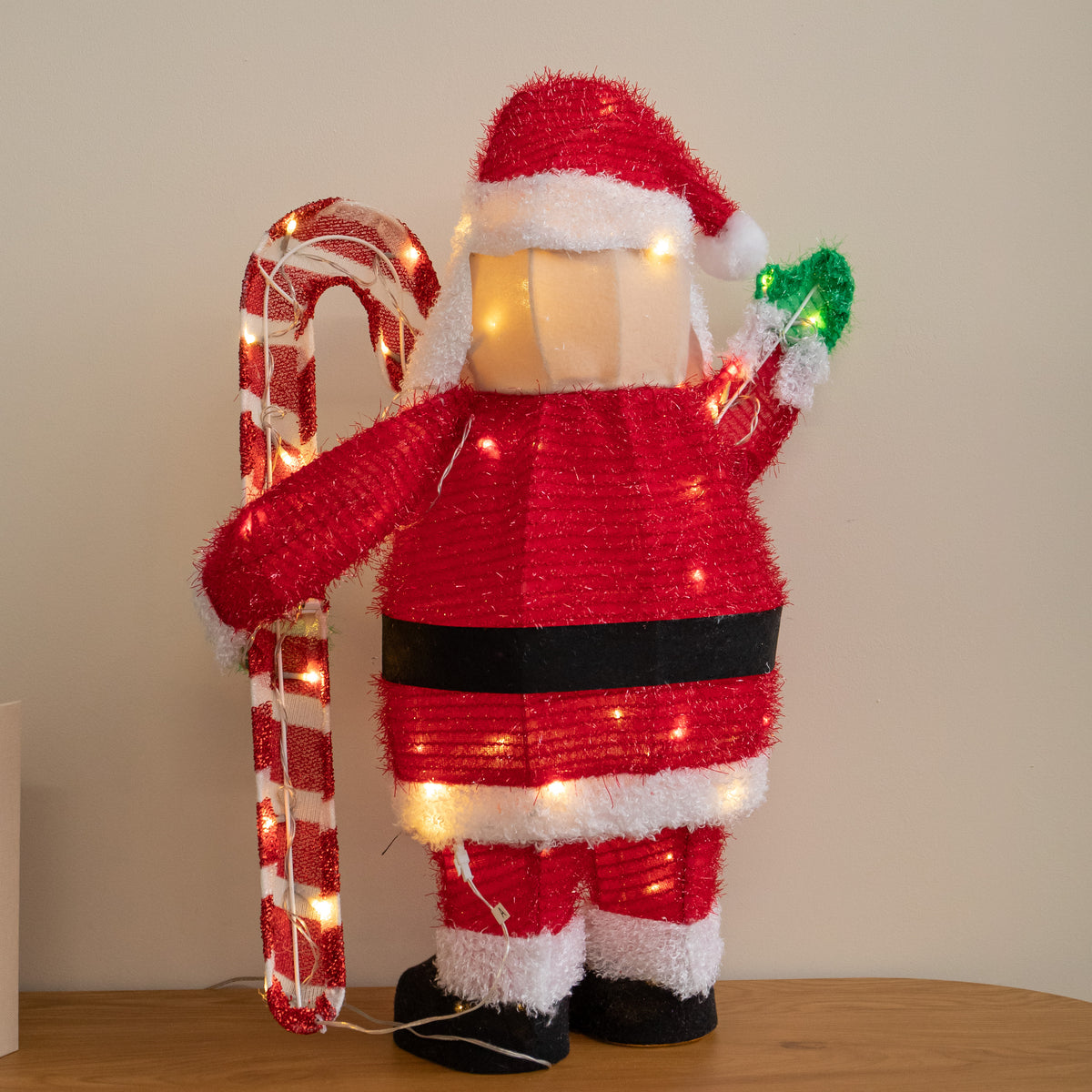 65cm Light Up Santa Claus with Candy Cane & 64 Warm White LEDs