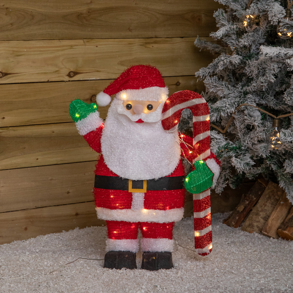 65cm Light Up Santa Claus with Candy Cane & 64 Warm White LEDs