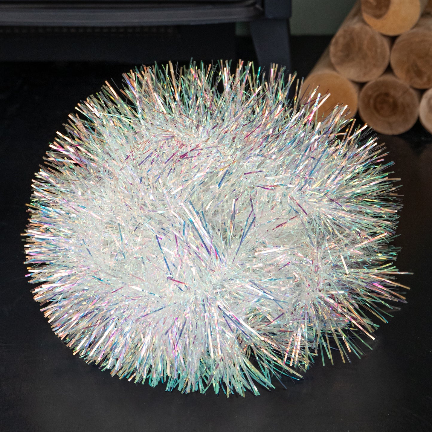2m x 12cm White Fine Cut Iridescent Christmas Tinsel Garland