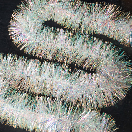 2m x 12cm White Fine Cut Iridescent Christmas Tinsel Garland