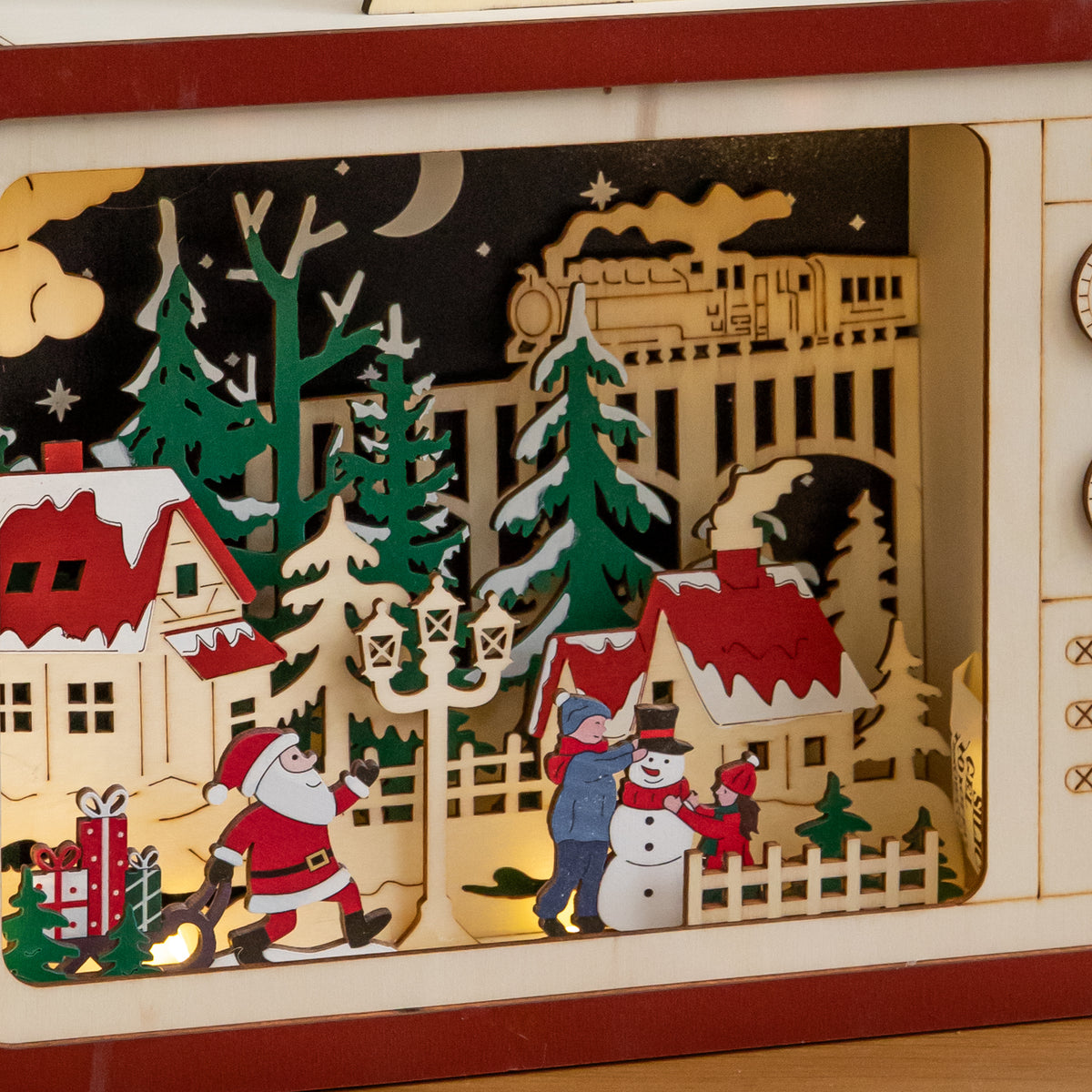 33cm Santa’s Tele Town Light Up Wooden Christmas Village Scene
