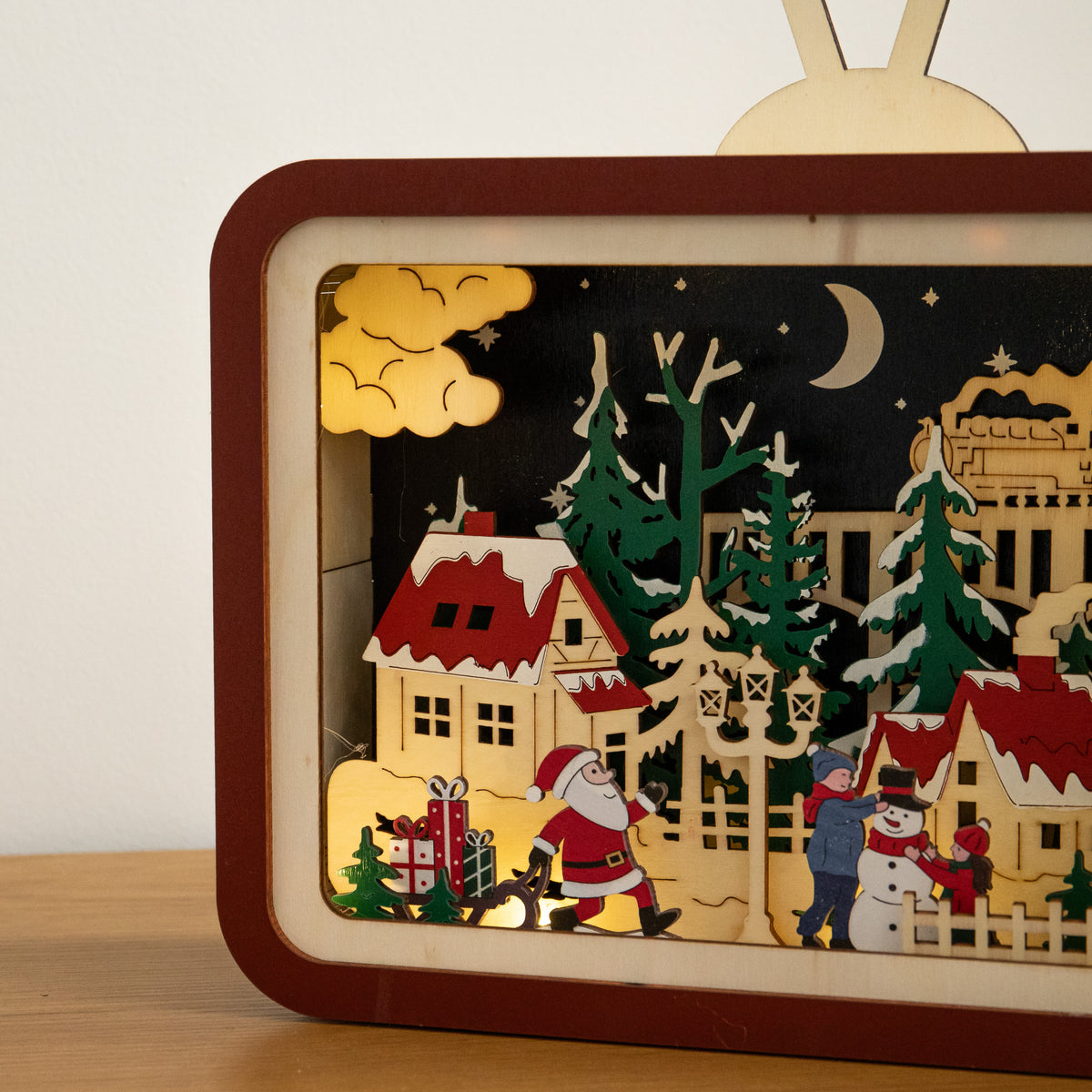 33cm Santa’s Tele Town Light Up Wooden Christmas Village Scene
