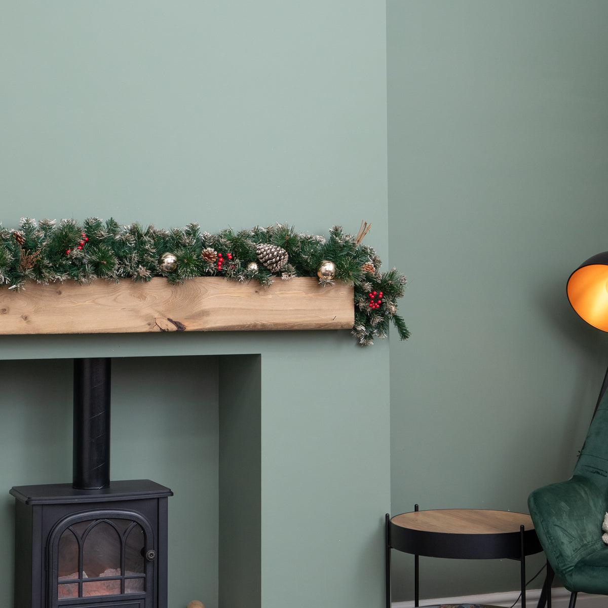 1.8m (6ft) Christmas Garland with Berries, Pine Cones & Gold Baubles