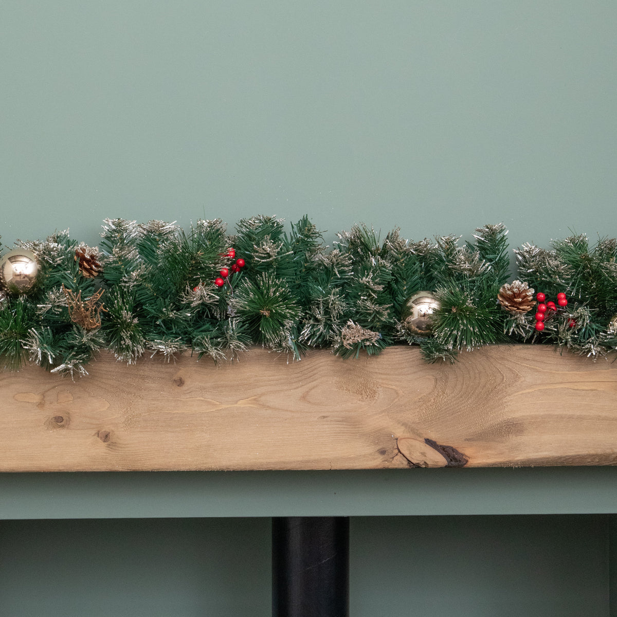 1.8m (6ft) Christmas Garland with Berries, Pine Cones & Gold Baubles