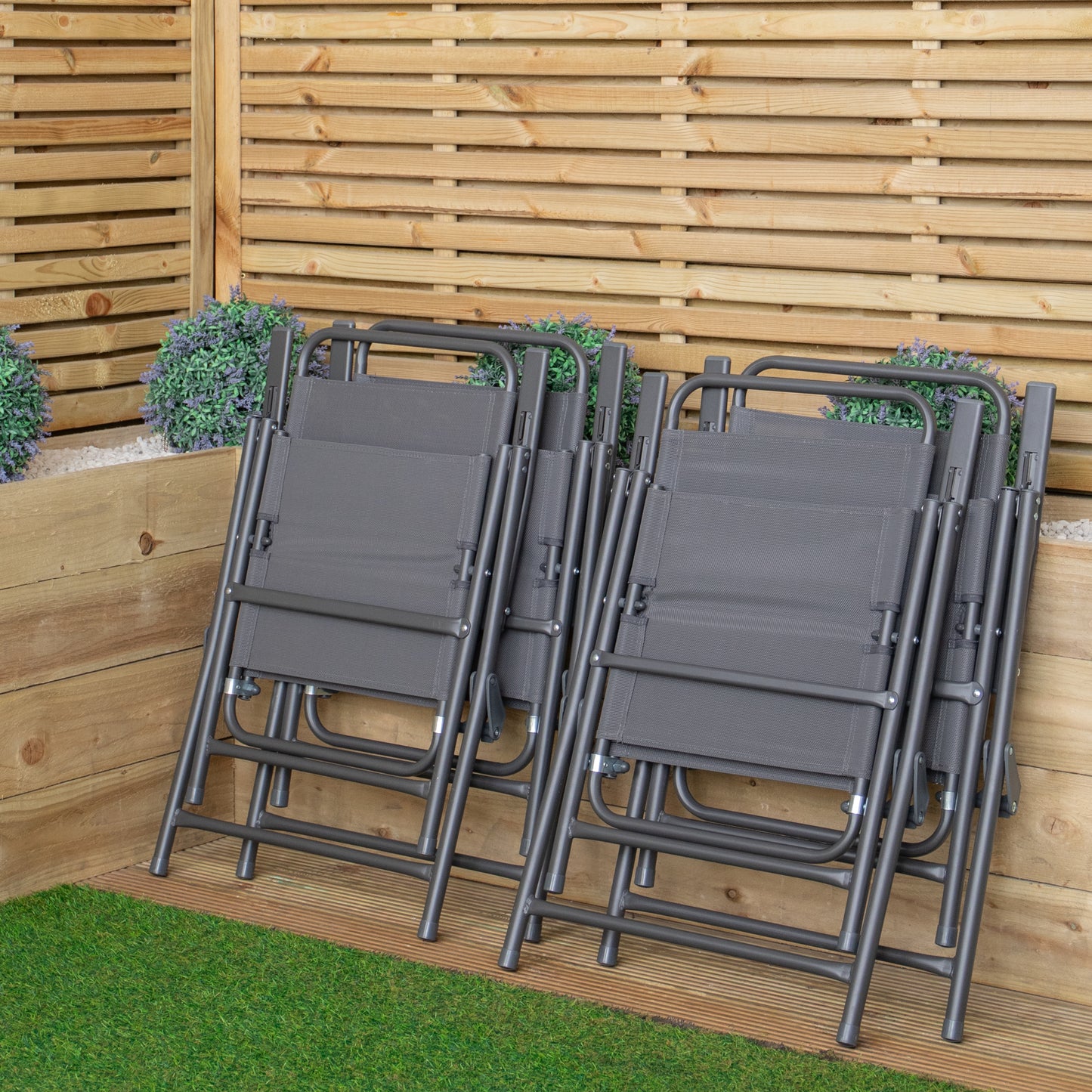 Set of 4 Outdoor Multi-Position Textoline Garden Chairs in Grey