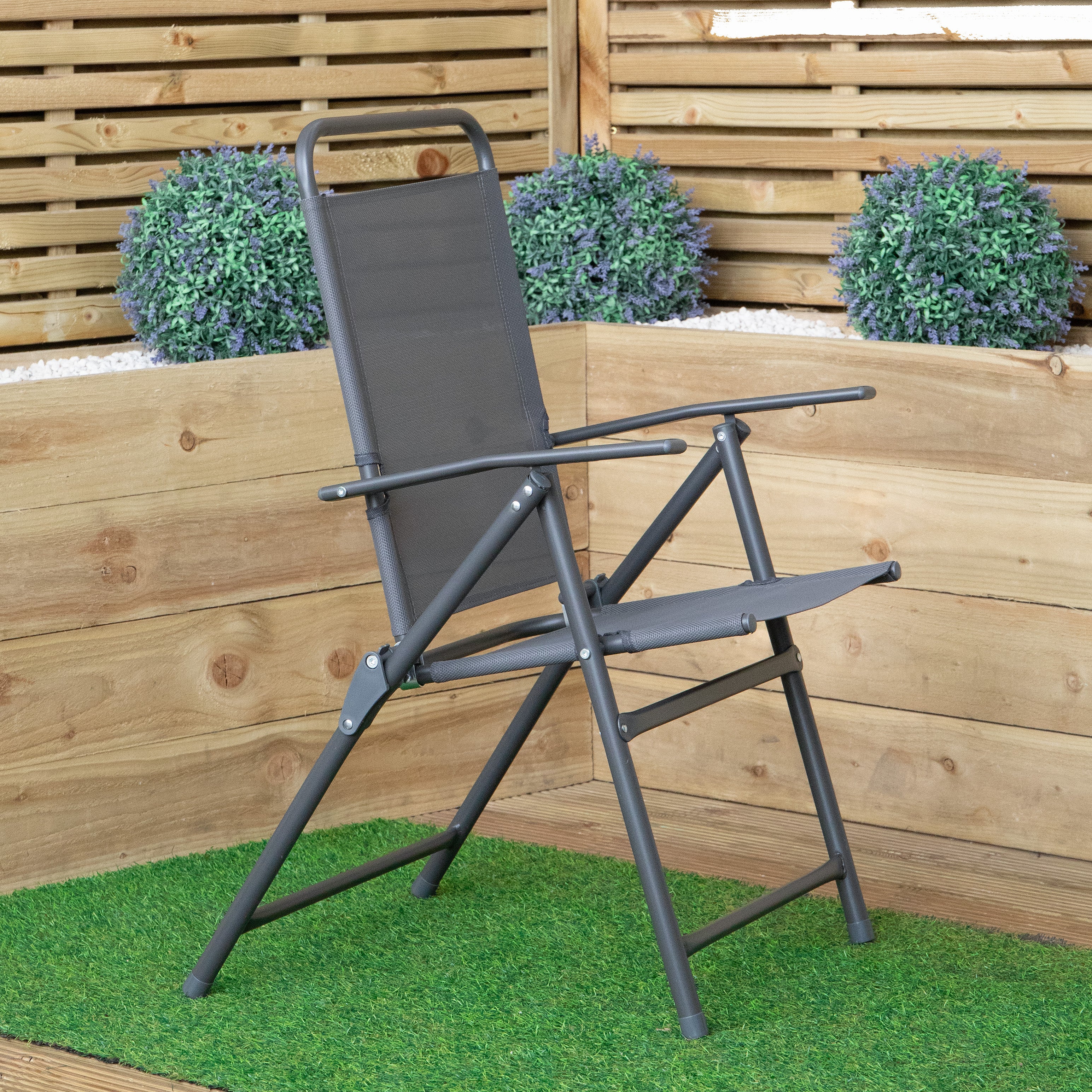 Set of 4 Outdoor Multi-Position Textoline Garden Chairs in Grey