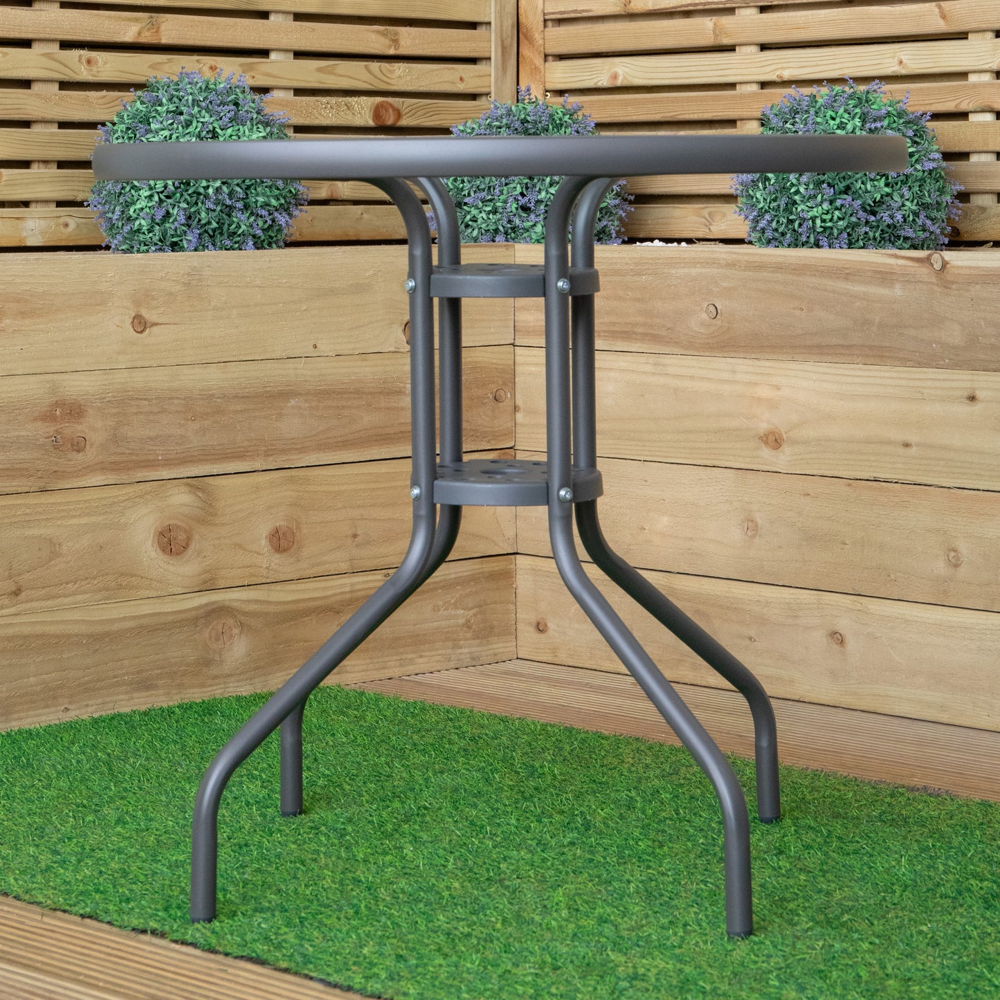 4 Person Outdoor Round Garden Table with Glass Top in Grey