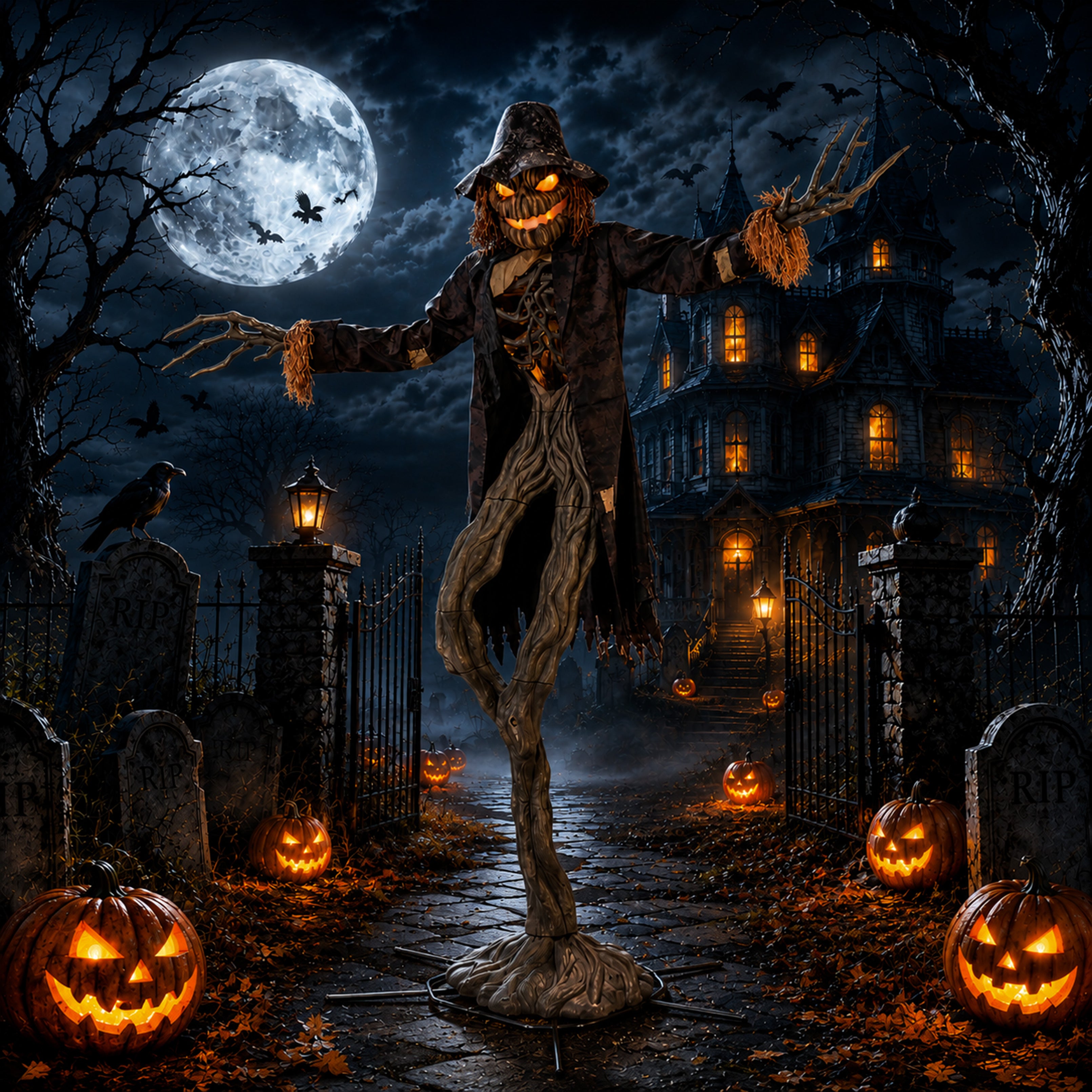 Home Accents 15ft Giant Sized Animated LED Worricrow Scarecrow Halloween Decoration