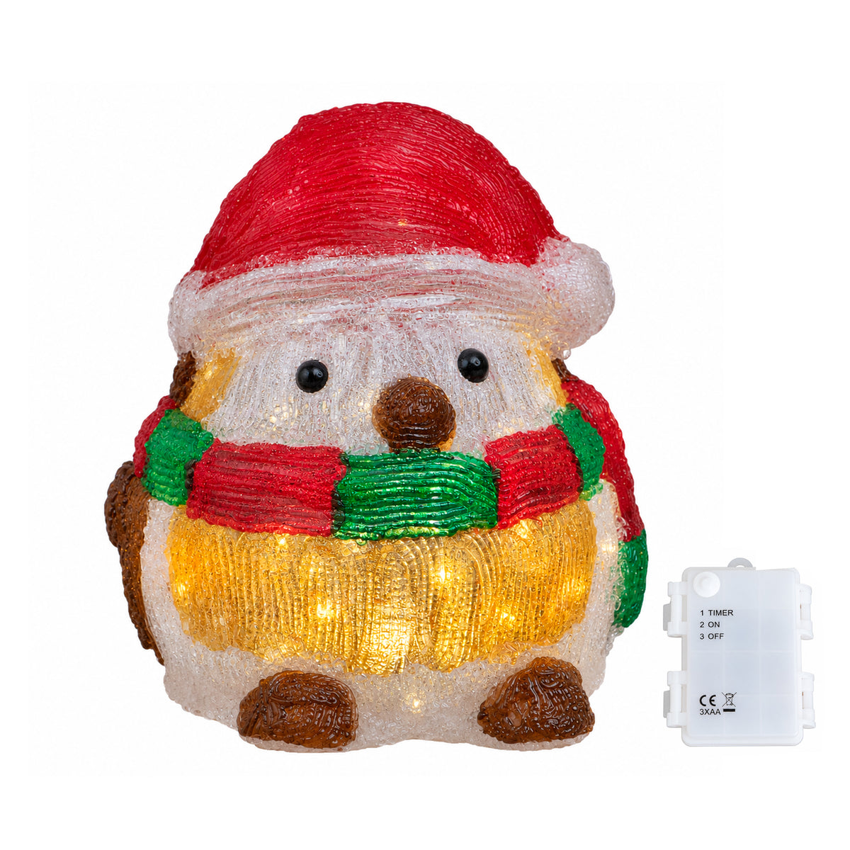 19cm Light Up Acrylic Christmas Santa Robin Decoration with White LEDs