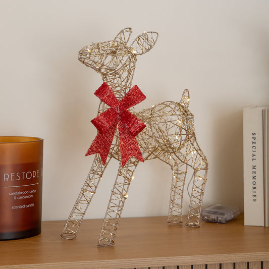 38cm Gold Twist Light Up Baby Reindeer Christmas Decoration with LEDs