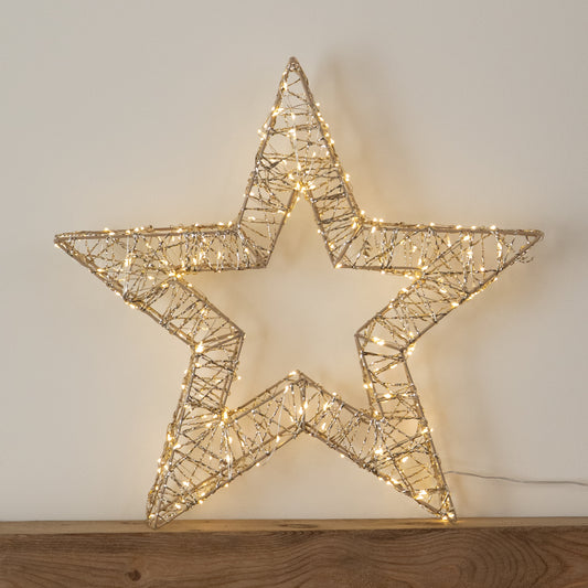 50cm Gold Light Up Christmas Star with 240 Warm White LEDs & Timer 