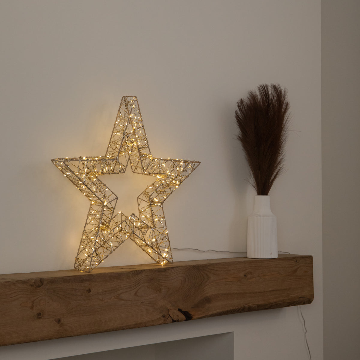 50cm Gold Light Up Christmas Star with 240 Warm White LEDs & Timer 