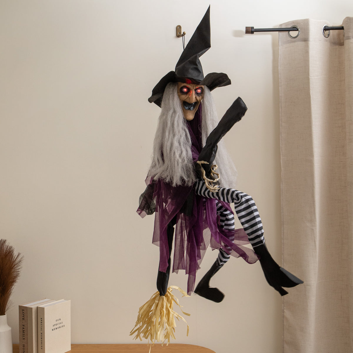 90cm Animated Hanging Halloween Witch with Red Light Up Eyes & Sound