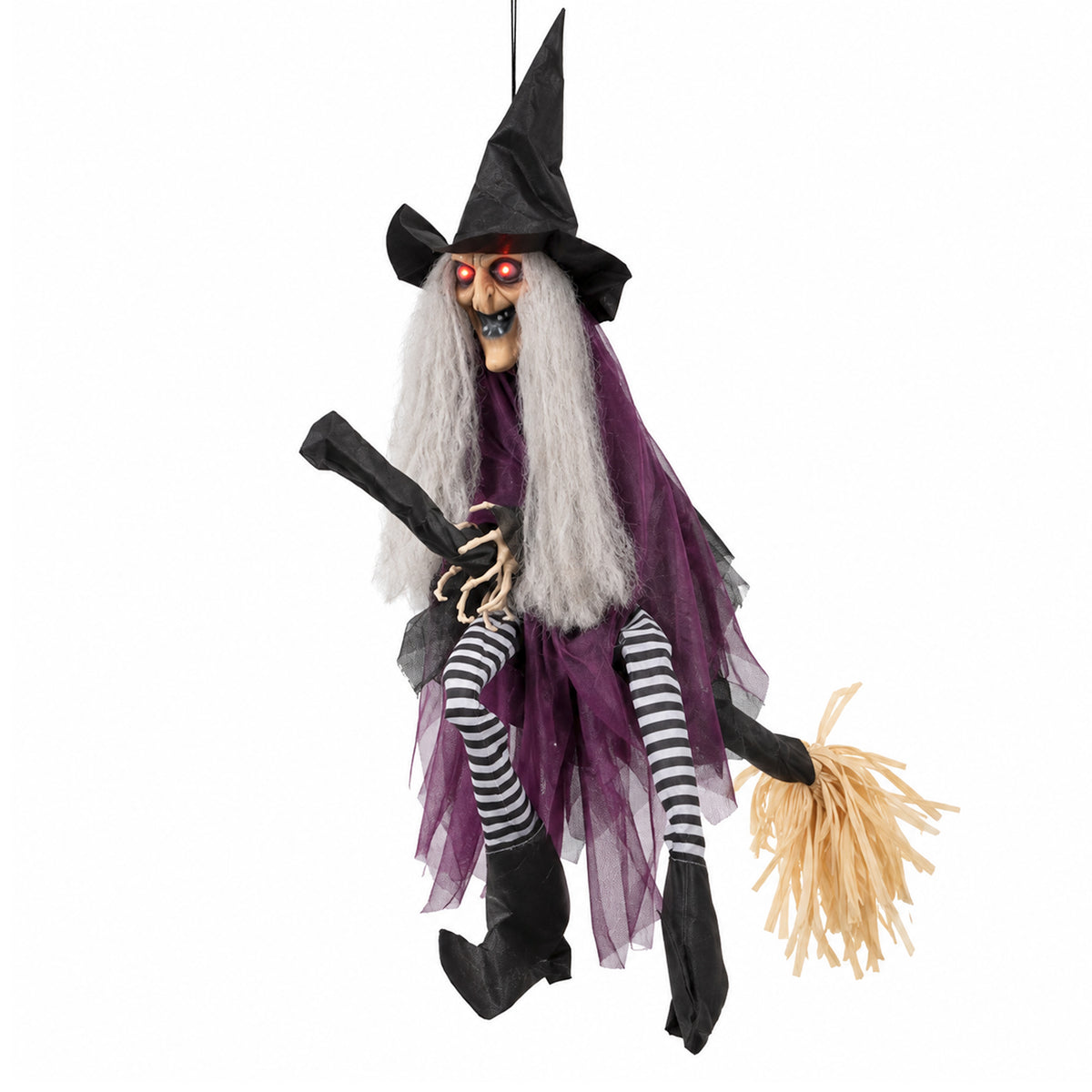 90cm Animated Hanging Halloween Witch with Red Light Up Eyes & Sound