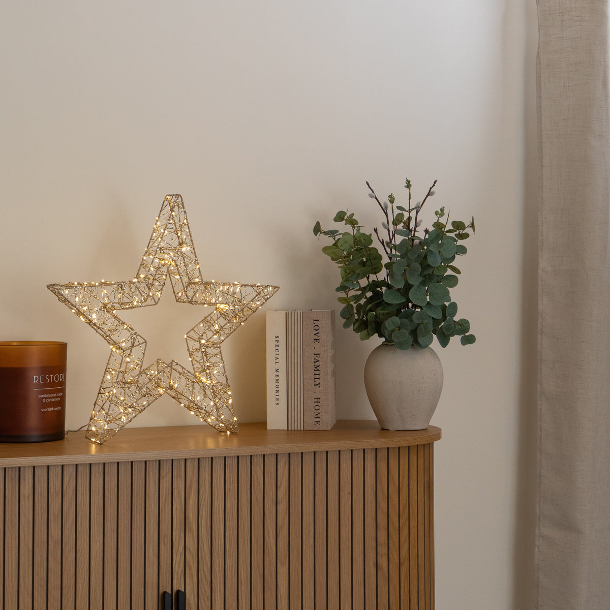 50cm Gold Light Up Christmas Star with 240 Warm White LEDs & Timer 