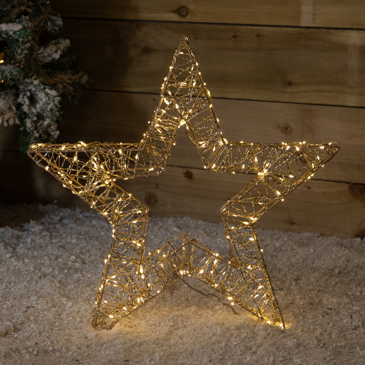 50cm Gold Light Up Christmas Star with 240 Warm White LEDs & Timer 