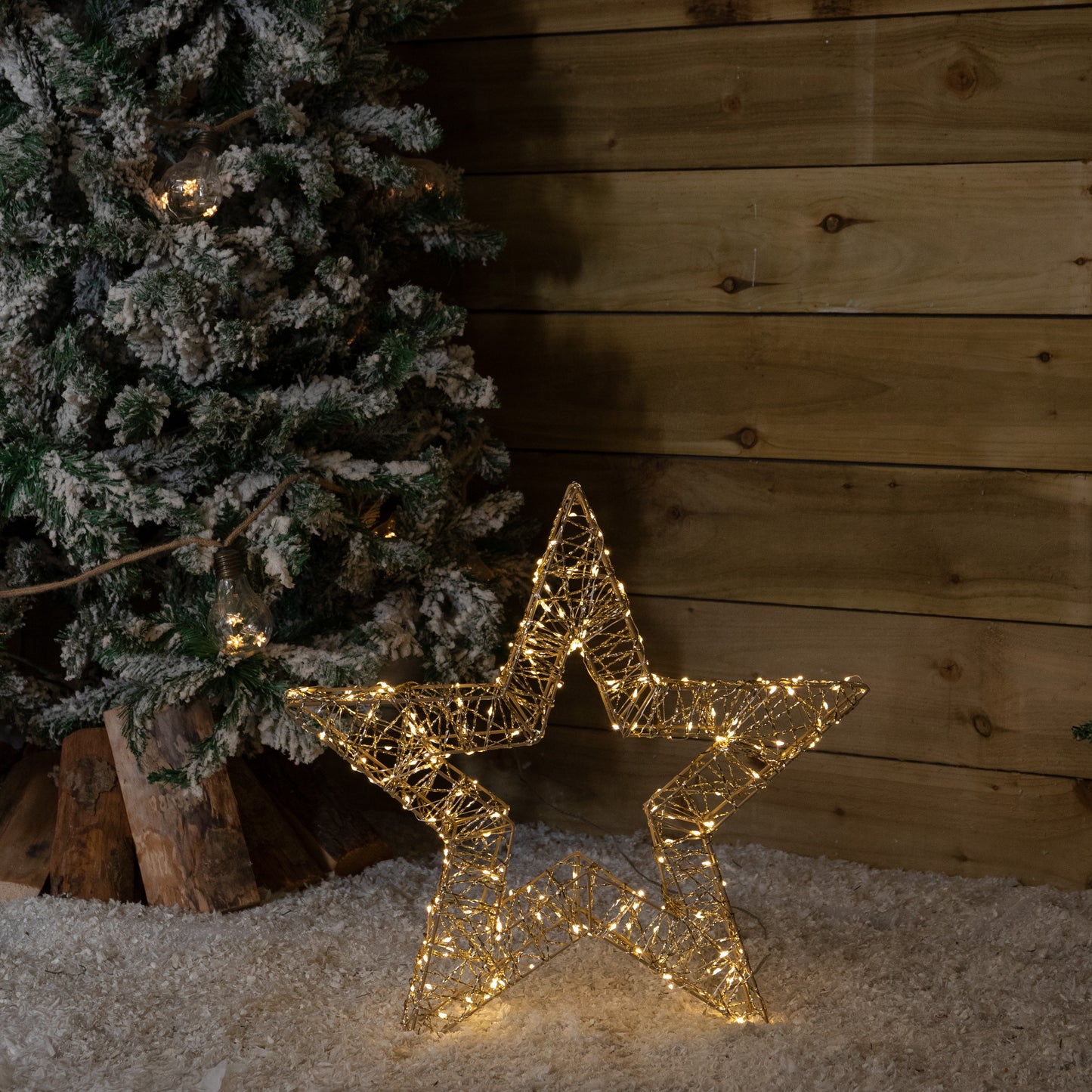 50cm Gold Light Up Christmas Star with 240 Warm White LEDs & Timer 