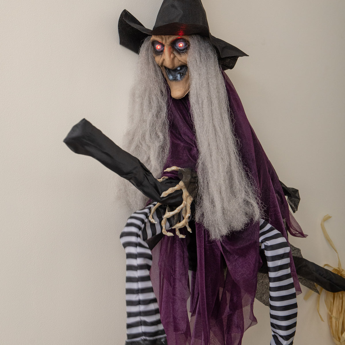 90cm Animated Hanging Halloween Witch with Red Light Up Eyes & Sound