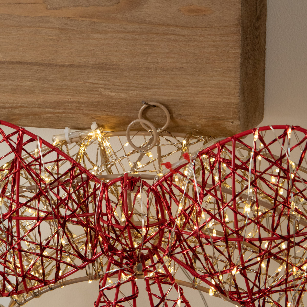 50cm Gold Light Up Christmas Wreath with 600 Warm White LEDs, Timer & Red Bow