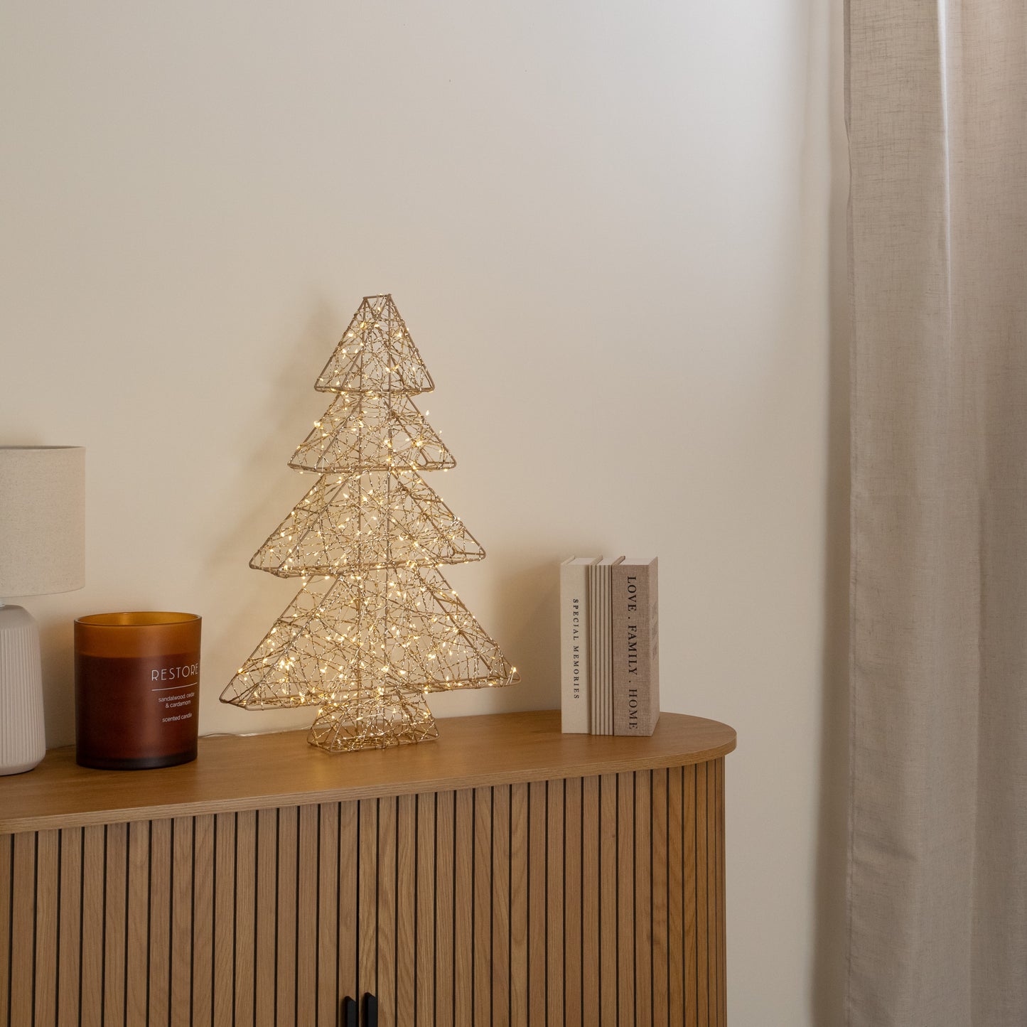 60cm Gold Light Up Christmas Tree with 300 Warm White LEDs & Timer