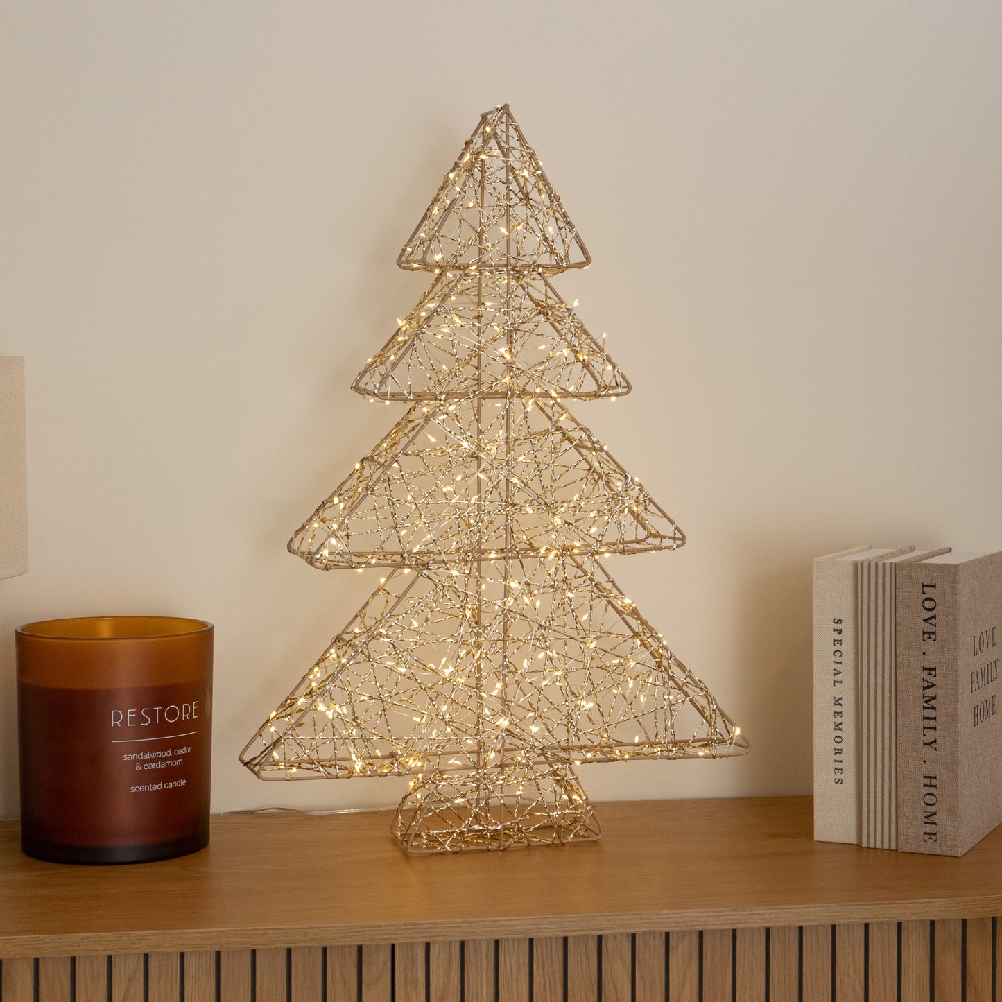 60cm Gold Light Up Christmas Tree with 300 Warm White LEDs & Timer