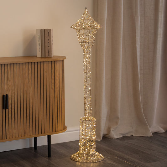 1.2m Gold Elegance Twist Christmas Lamp Post Decoration with LEDs
