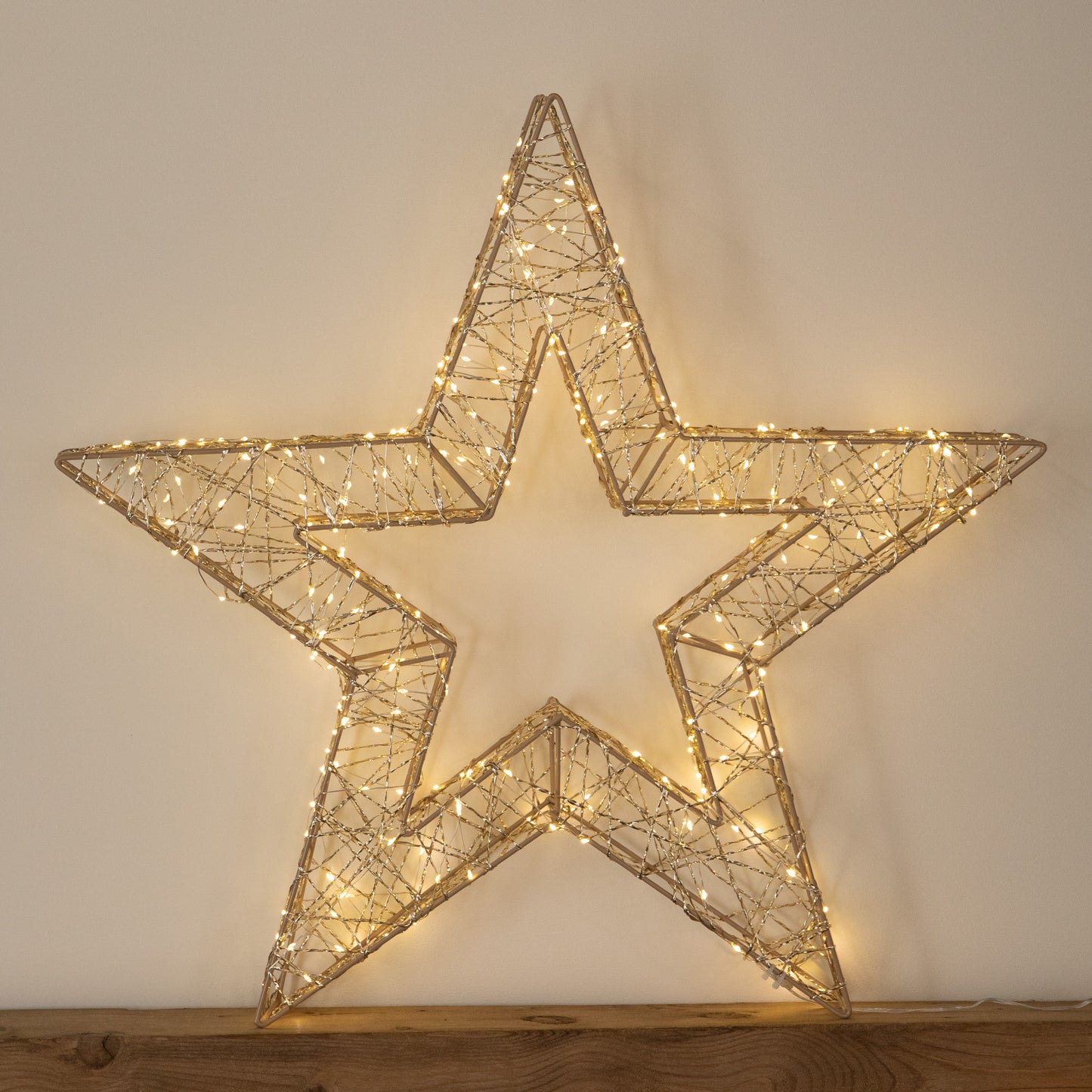 70cm Gold Light Up Christmas Star with 300 Warm White LEDs & Timer