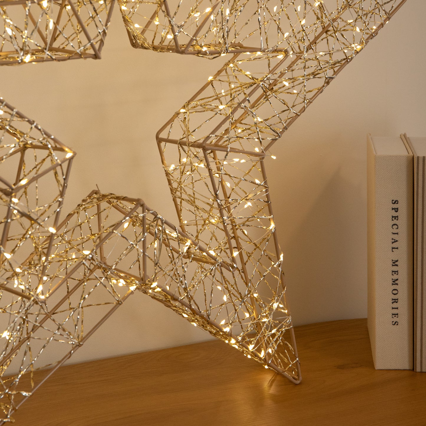 70cm Gold Light Up Christmas Star with 300 Warm White LEDs & Timer