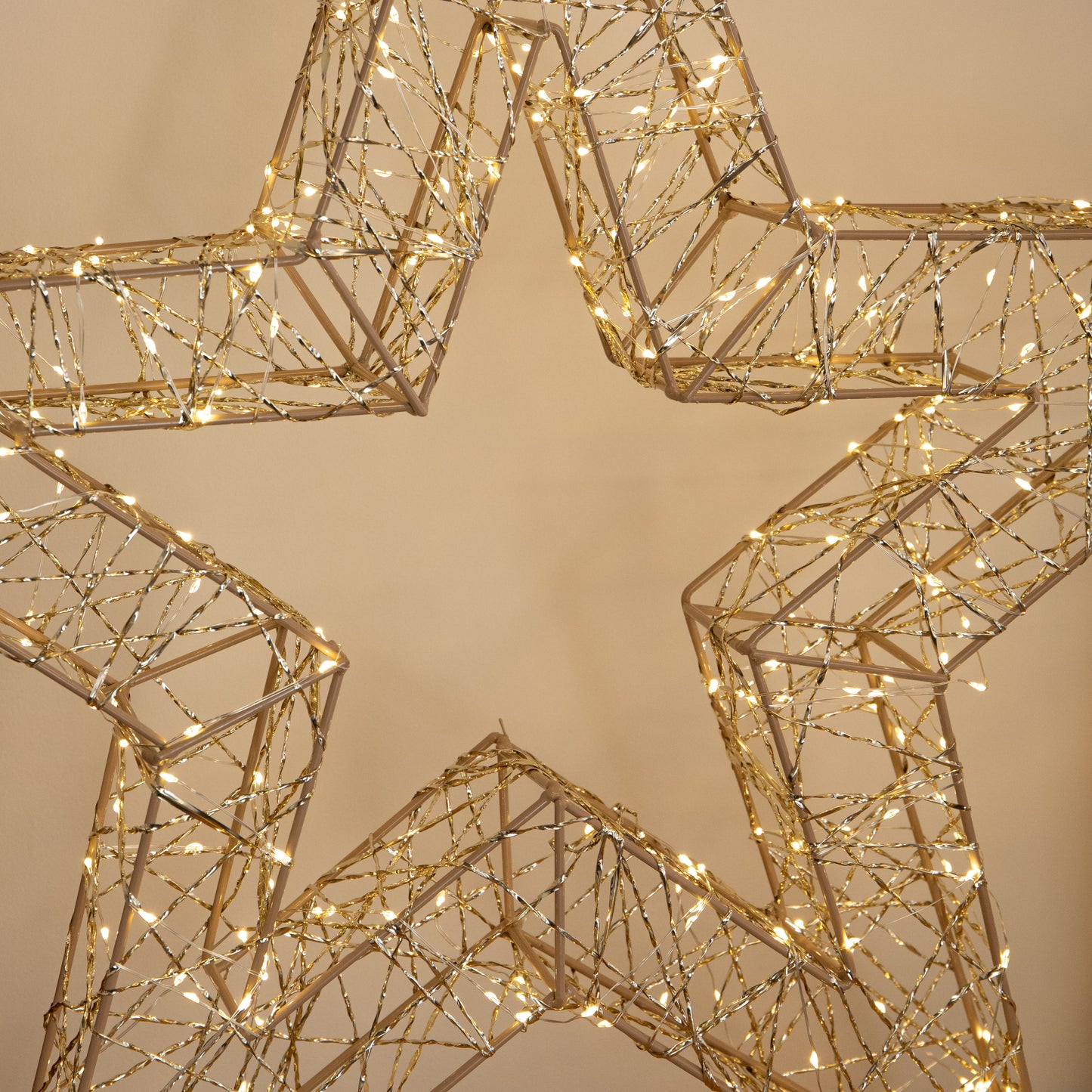 70cm Gold Light Up Christmas Star with 300 Warm White LEDs & Timer